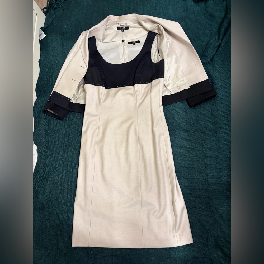 Alex Marie Black and Cream Midi Dress with blazer Sz 8 Women